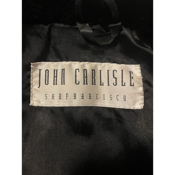 Vtg John Carlisle San Francisco Black Leather Jacket Shearling Collar 80s 90s M. - Picture 2 of 12